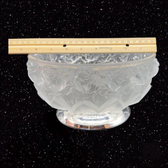 Frosted Satin Crystal Rose Pattern Compote On Silverplate Base Made West Germany - Picture 12 of 13